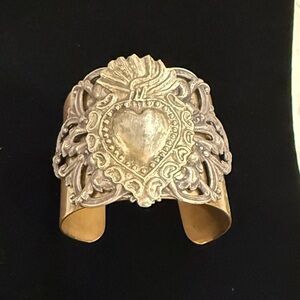 Gold and Silver Heart Cuff Bracelet